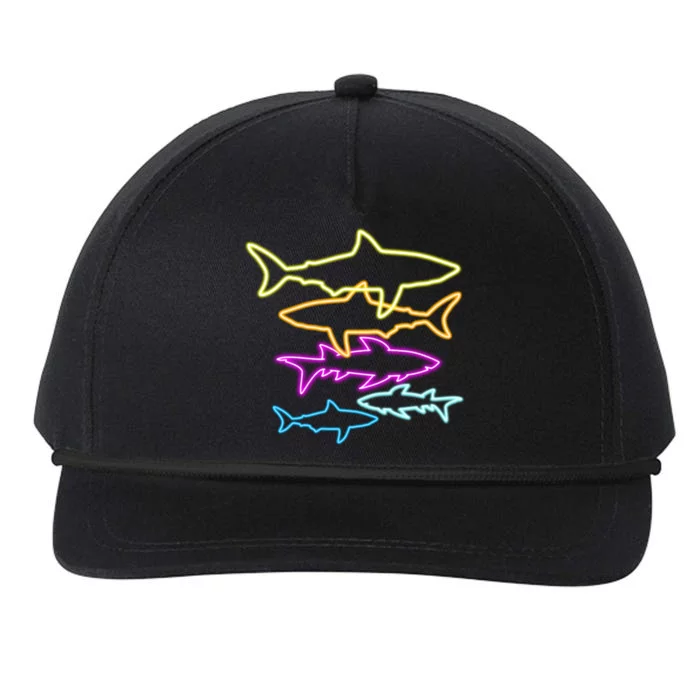 Neon Colorful Sharks Snapback Five-Panel Rope Hat