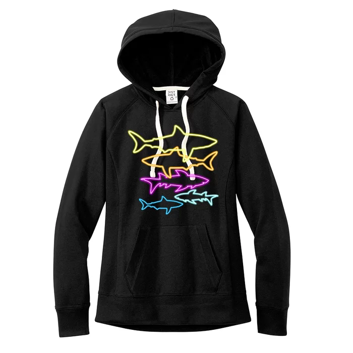 Neon Colorful Sharks Women's Fleece Hoodie