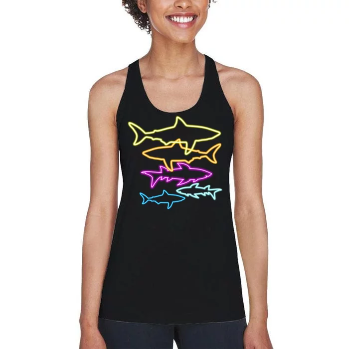 Neon Colorful Sharks Women's Racerback Tank