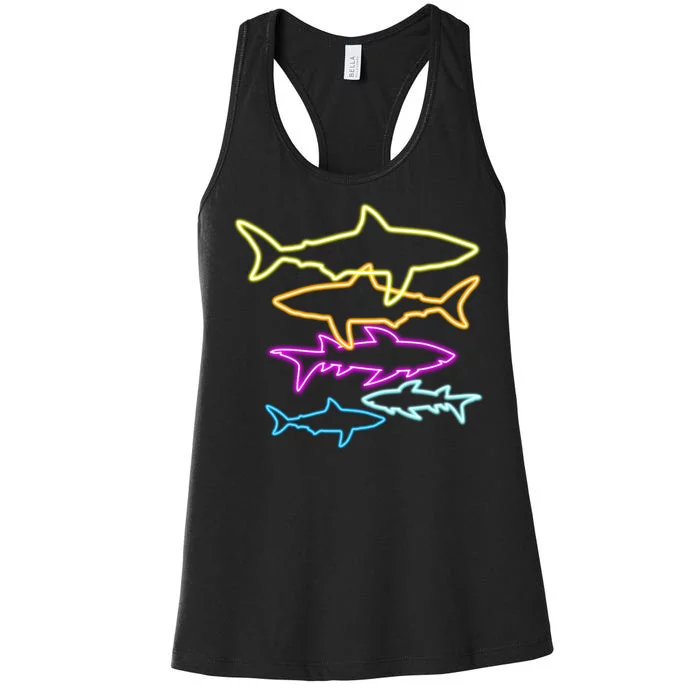 Neon Colorful Sharks Women's Racerback Tank