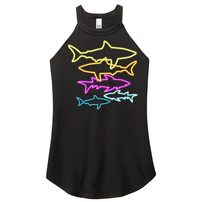 Neon Colorful Sharks Women’s Perfect Tri Rocker Tank