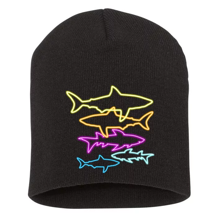 Neon Colorful Sharks Short Acrylic Beanie