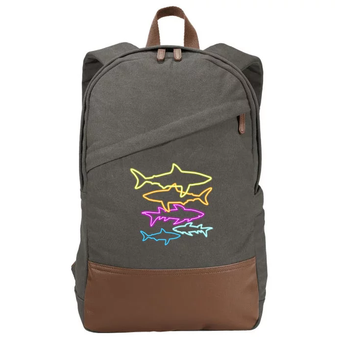 Neon Colorful Sharks Cotton Canvas Backpack