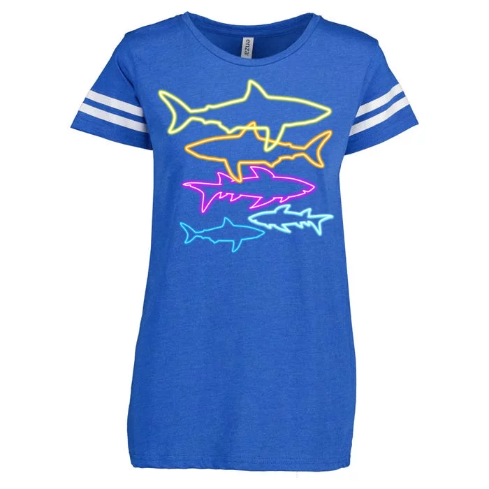 Neon Colorful Sharks Enza Ladies Jersey Football T-Shirt