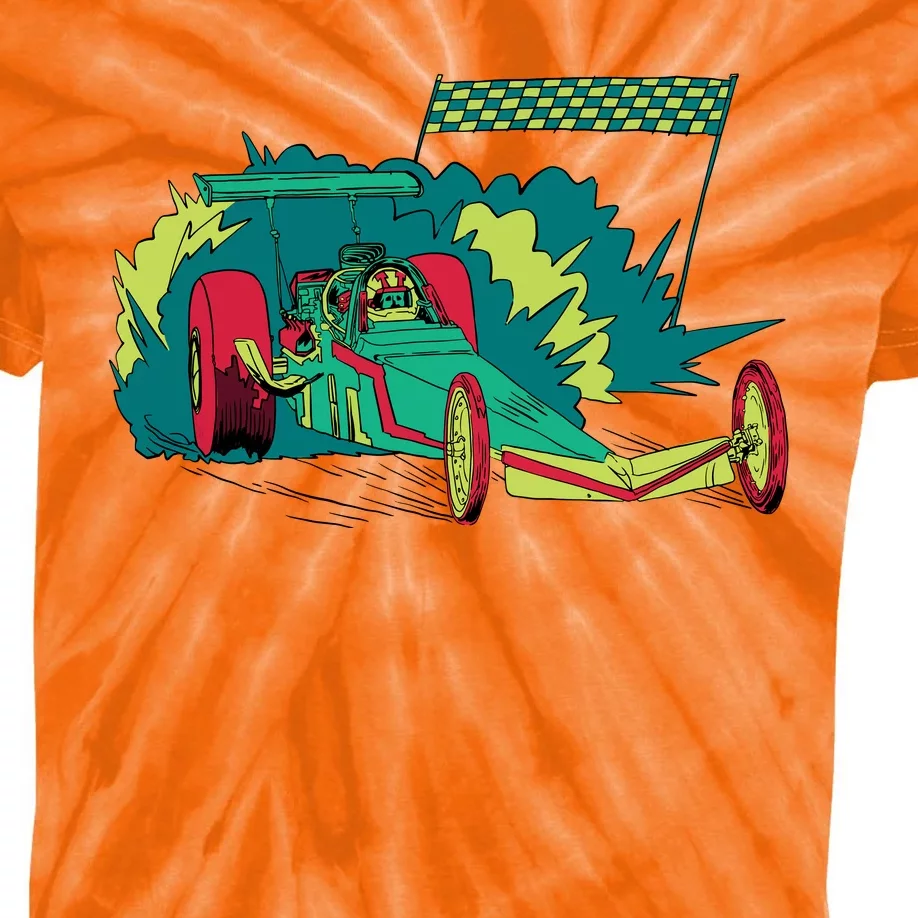 Neon Drag Racing Car Kids Tie-Dye T-Shirt