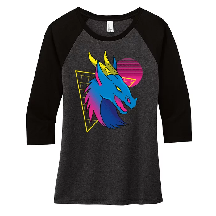 Neon Dragon Face Women's Tri-Blend 3/4-Sleeve Raglan Shirt