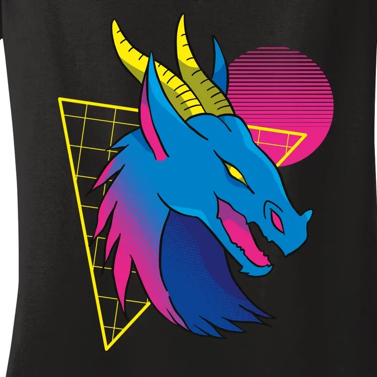 Neon Dragon Face Women's V-Neck T-Shirt