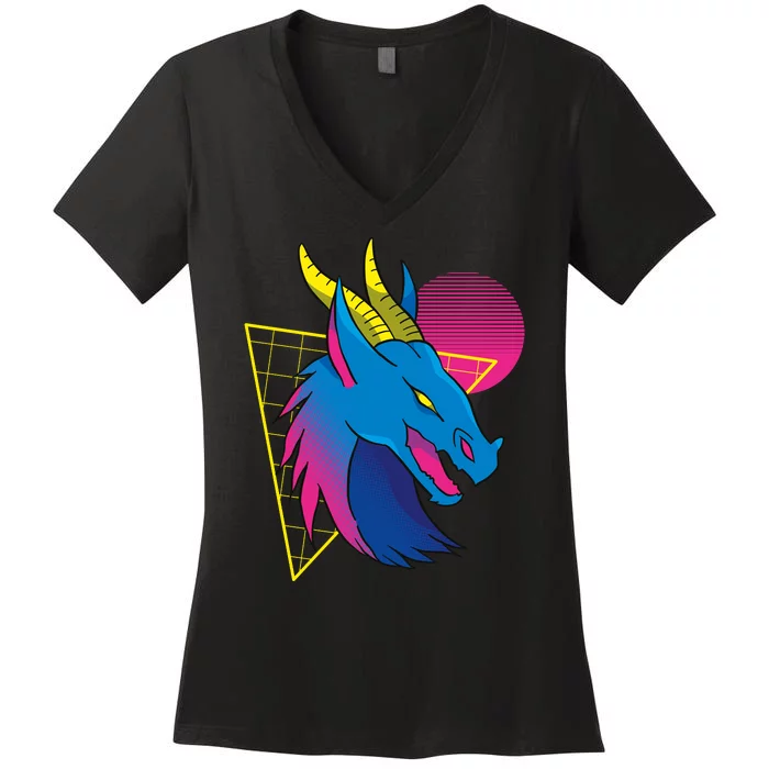 Neon Dragon Face Women's V-Neck T-Shirt