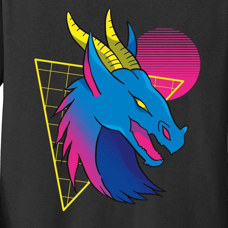 Neon Dragon Face Kids Long Sleeve Shirt