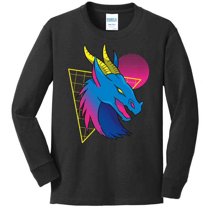 Neon Dragon Face Kids Long Sleeve Shirt