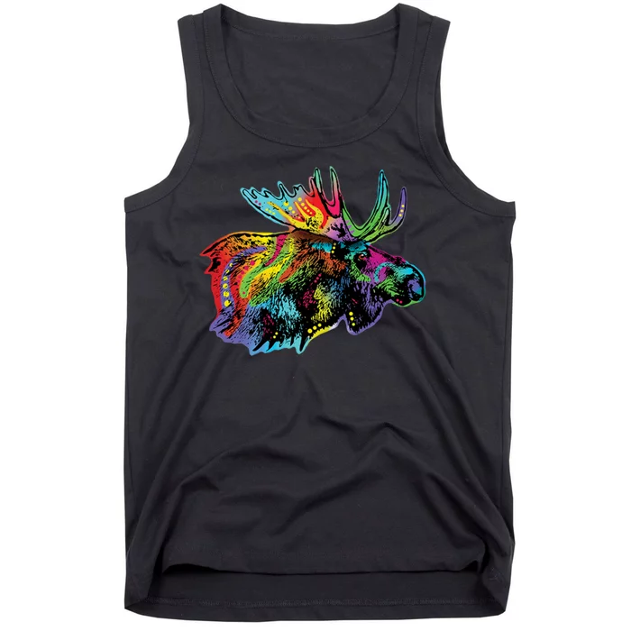 Neon Moose Colorful Animal Portrait Tank Top