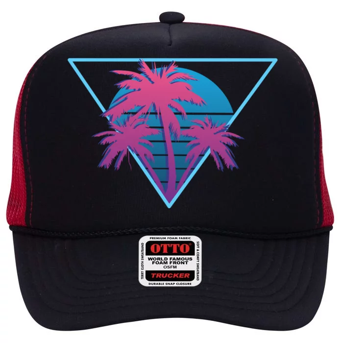 Neon Palm Trees High Crown Mesh Trucker Hat