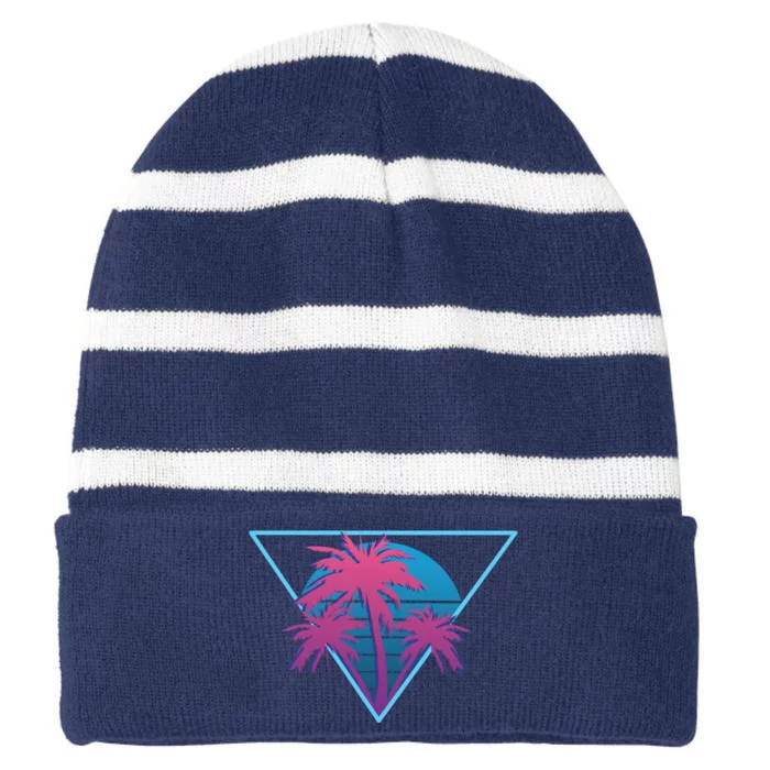 Neon Palm Trees Striped Beanie with Solid Band