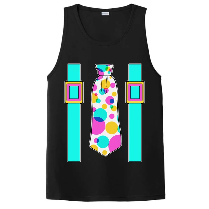 Neon Polka Dot 80s Party Tie And Suspenders Performance Tank