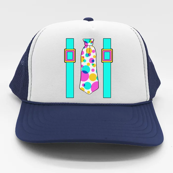 Neon Polka Dot 80s Party Tie And Suspenders Trucker Hat