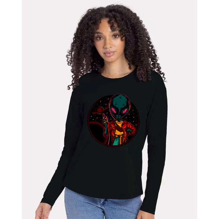 Neon Space Alien Womens Cotton Relaxed Long Sleeve T-Shirt