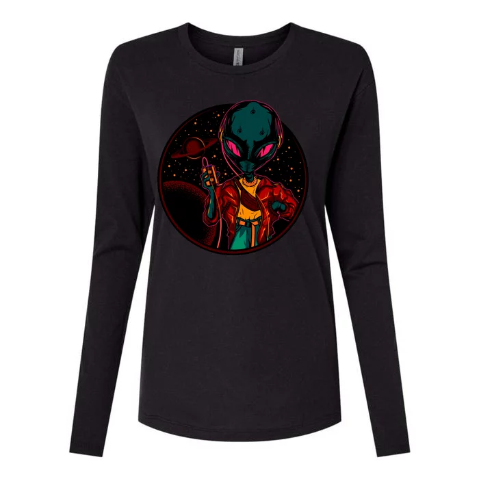 Neon Space Alien Womens Cotton Relaxed Long Sleeve T-Shirt