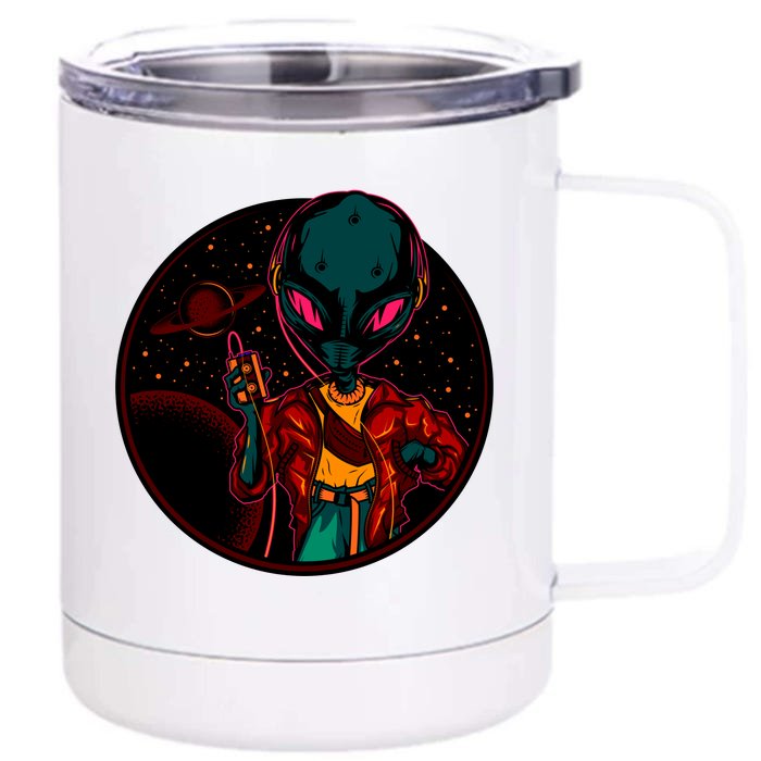 Neon Space Alien Front & Back 12oz Stainless Steel Tumbler Cup