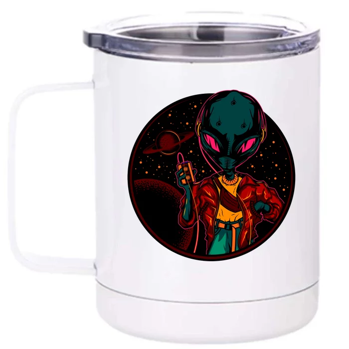 Neon Space Alien Front & Back 12oz Stainless Steel Tumbler Cup