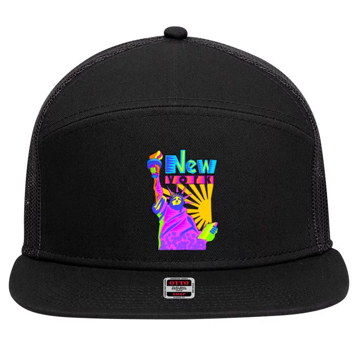 Neon Statue of Liberty 7 Panel Mesh Trucker Snapback Hat