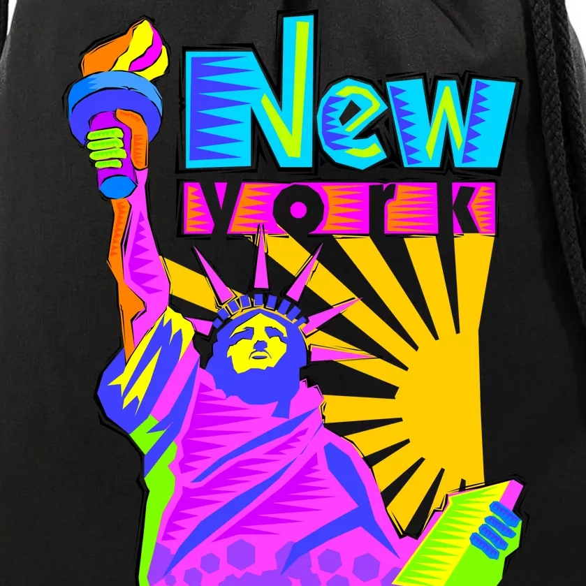 Neon Statue of Liberty Drawstring Bag