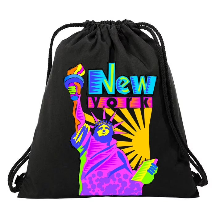 Neon Statue of Liberty Drawstring Bag