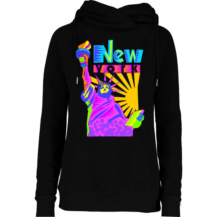 Neon Statue of Liberty Womens Funnel Neck Pullover Hood