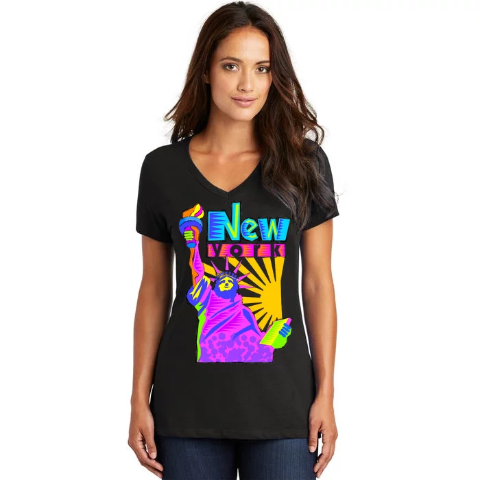 Neon Statue of Liberty Women's V-Neck T-Shirt