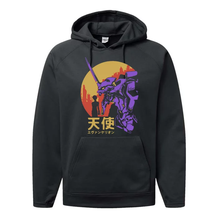 Neon Evangelion Retro Vintage Performance Fleece Hoodie