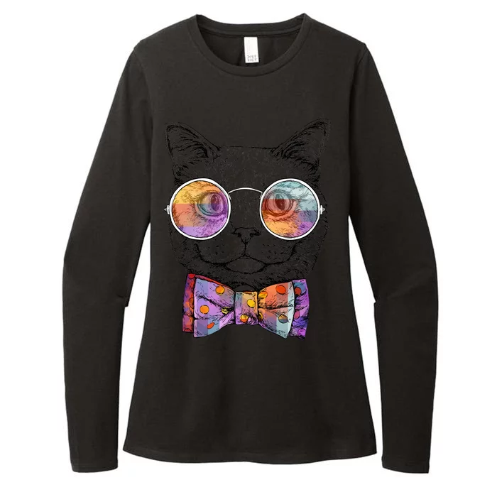 Nerd Cat With Glasses and Bow Tie Womens CVC Long Sleeve Shirt