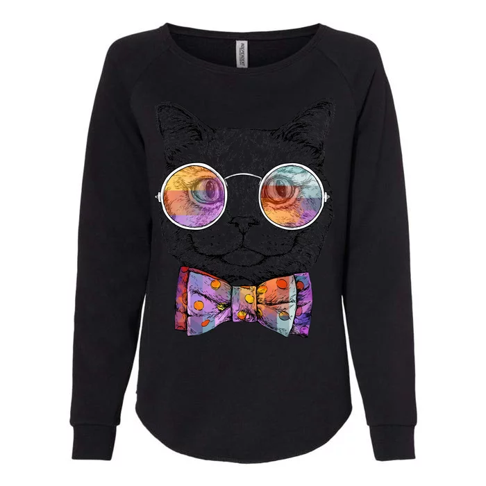 Nerd Cat With Glasses and Bow Tie Womens California Wash Sweatshirt