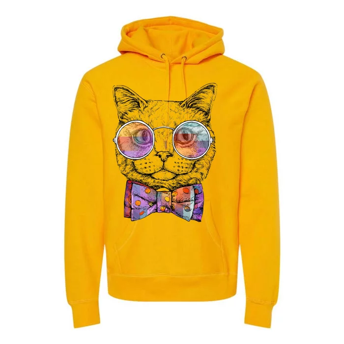 Nerd Cat With Glasses and Bow Tie Premium Hoodie