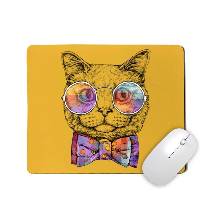 Nerd Cat With Glasses and Bow Tie Mousepad