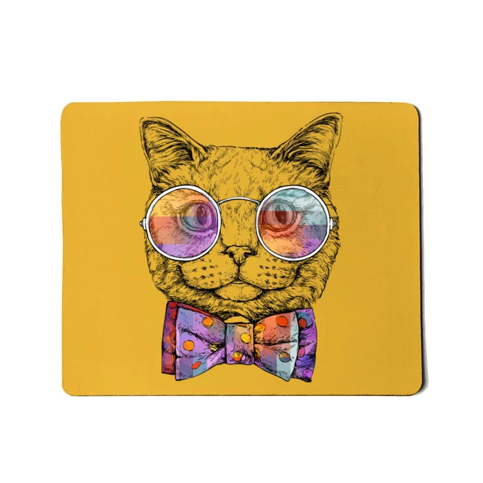 Nerd Cat With Glasses and Bow Tie Mousepad