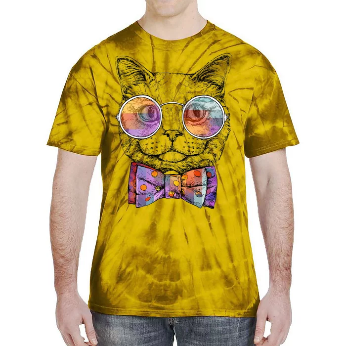 Nerd Cat With Glasses and Bow Tie Tie-Dye T-Shirt