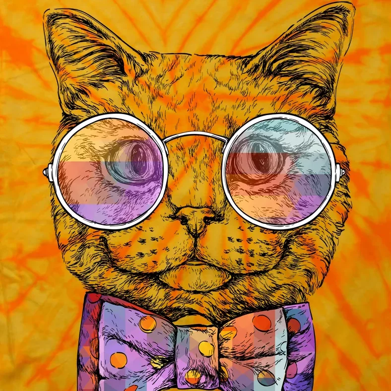 Nerd Cat With Glasses and Bow Tie Tie-Dye T-Shirt