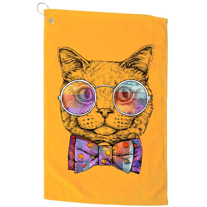 Nerd Cat With Glasses and Bow Tie Platinum Collection Golf Towel