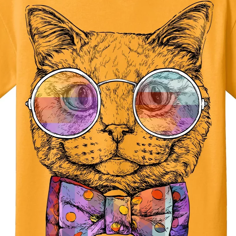 Nerd Cat With Glasses and Bow Tie Kids T-Shirt