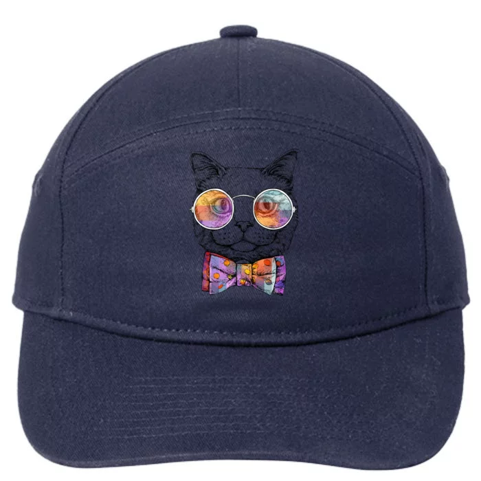 Nerd Cat With Glasses and Bow Tie 7-Panel Snapback Hat