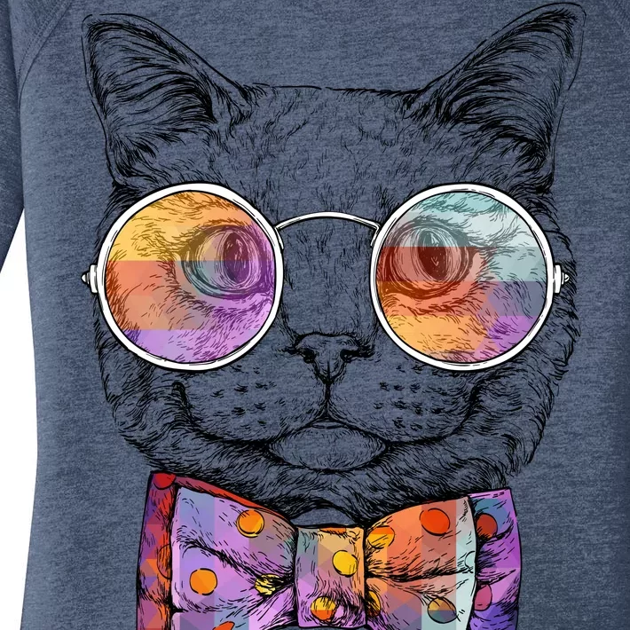 Nerd Cat With Glasses and Bow Tie Women's Perfect Tri Tunic Long Sleeve Shirt