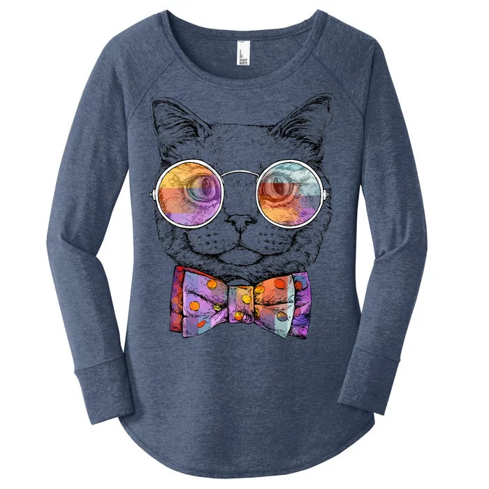 Nerd Cat With Glasses and Bow Tie Women's Perfect Tri Tunic Long Sleeve Shirt