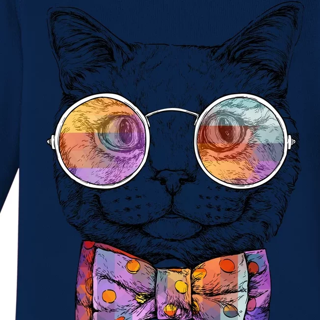 Nerd Cat With Glasses and Bow Tie Baby Long Sleeve Bodysuit