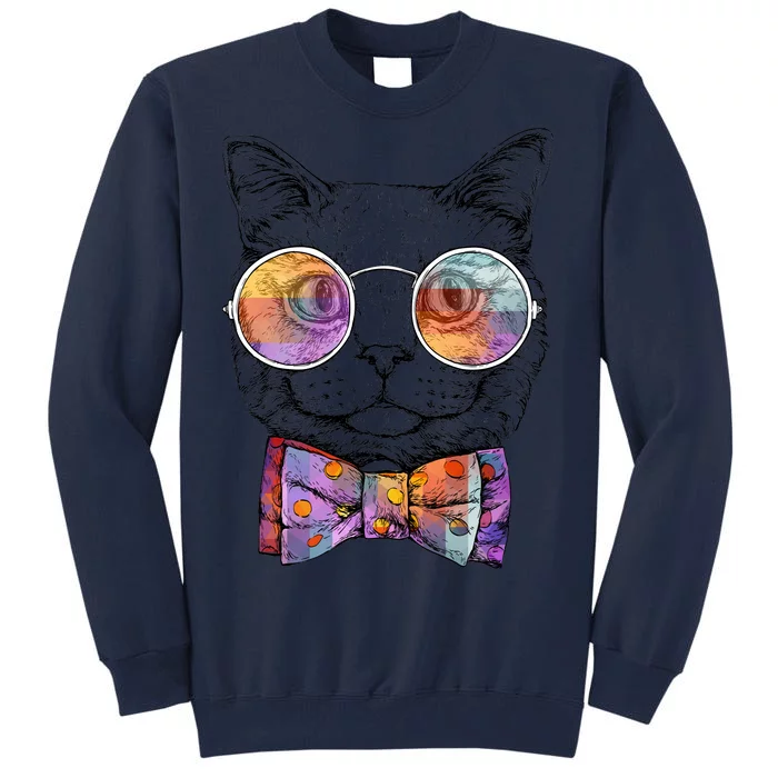 Nerd Cat With Glasses and Bow Tie Tall Sweatshirt