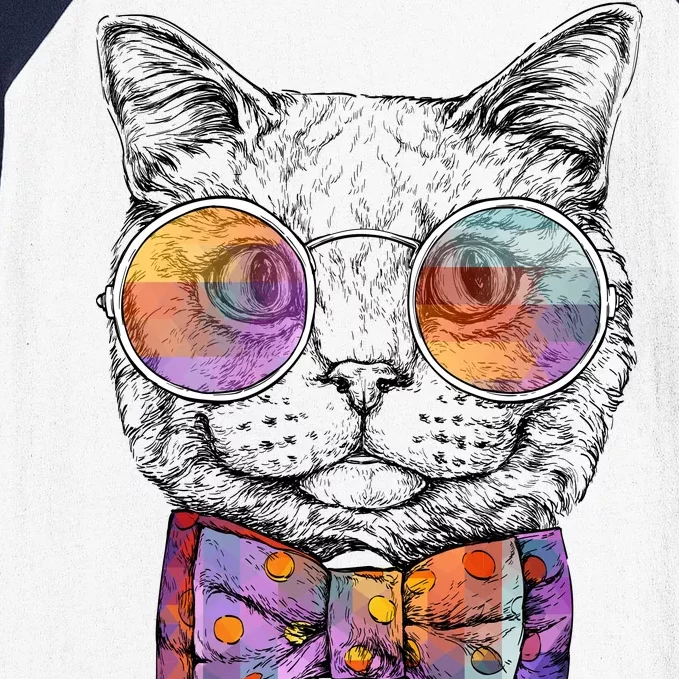 Nerd Cat With Glasses and Bow Tie Baseball Sleeve Shirt