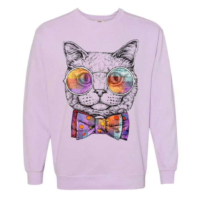 Nerd Cat With Glasses and Bow Tie Garment-Dyed Sweatshirt