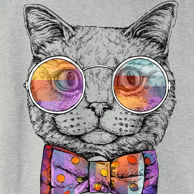 Nerd Cat With Glasses and Bow Tie Women's Crop Top Tee