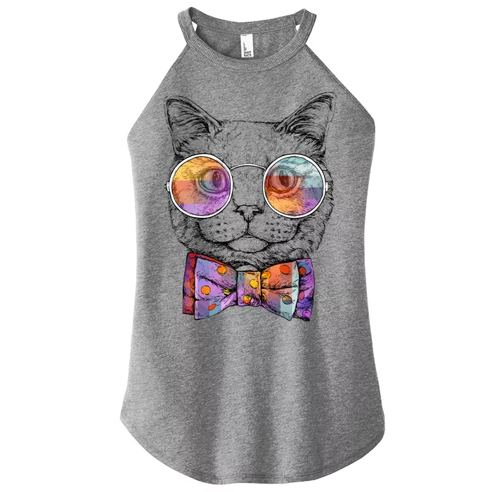 Nerd Cat With Glasses and Bow Tie Women’s Perfect Tri Rocker Tank