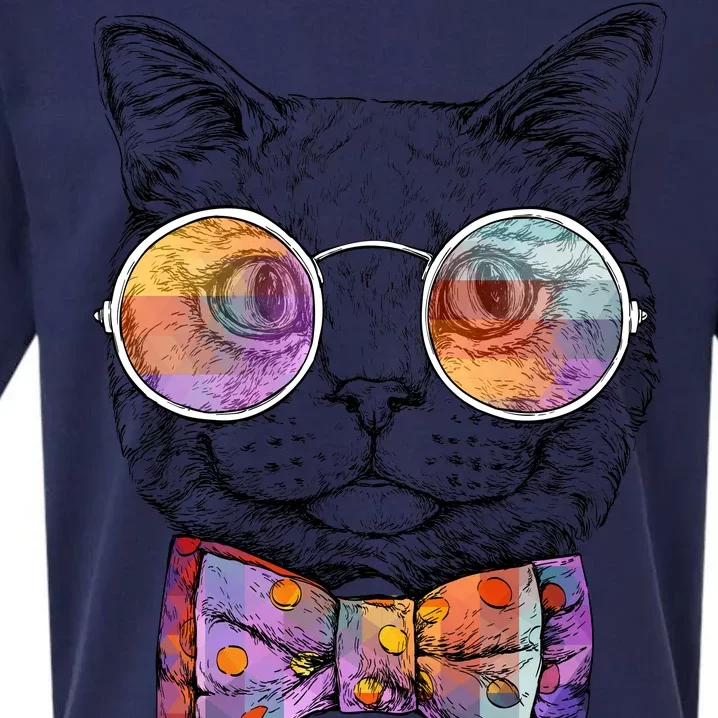 Nerd Cat With Glasses and Bow Tie Sueded Cloud Jersey T-Shirt