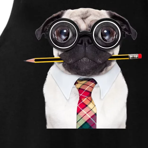 Nerdy Pug Dog With Glasses Ladies Tri-Blend Wicking Tank