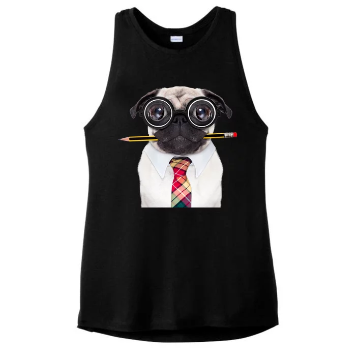 Nerdy Pug Dog With Glasses Ladies Tri-Blend Wicking Tank